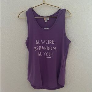 NWT- LuLaRoe- Purple Tank Top - Be Weird, Be Random, Be You!- Size Medium